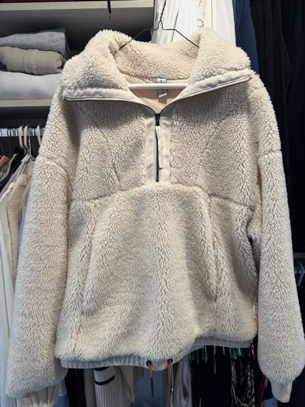 Varley Cream Sherpa Half-Zip Pullover Hoodie